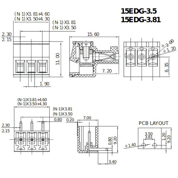 15EDG-381 3P Dimensions