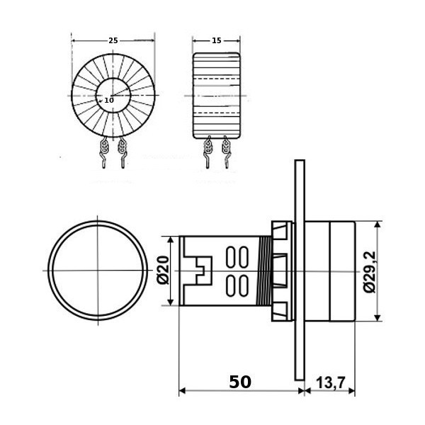 AD22-AV Mini Ampere/Volt Meter Dimensions