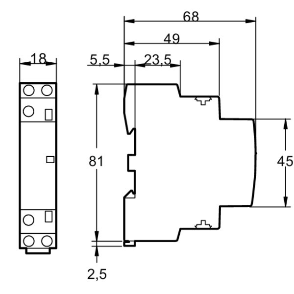 BIR-1611 230VAC/110VDC Dimensions