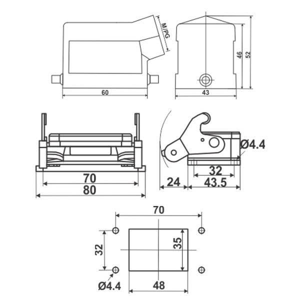 JCP-HDC-HE006-1 Hood and Housing Dimensions