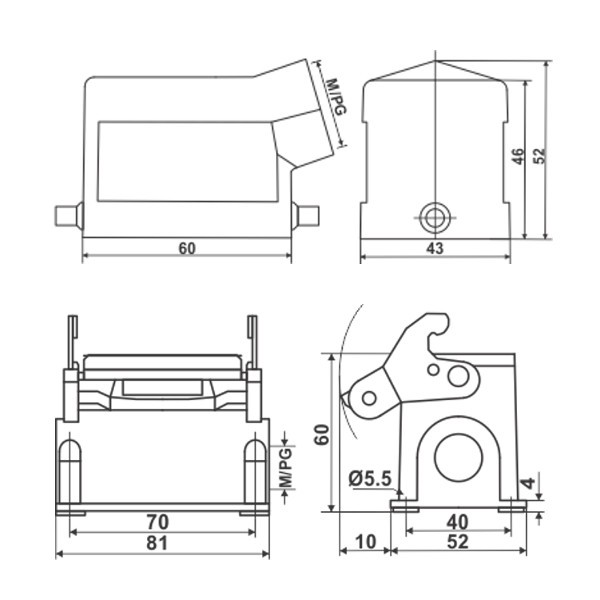 JCP-HDC-HE006-3 Hood and Housing Dimensions