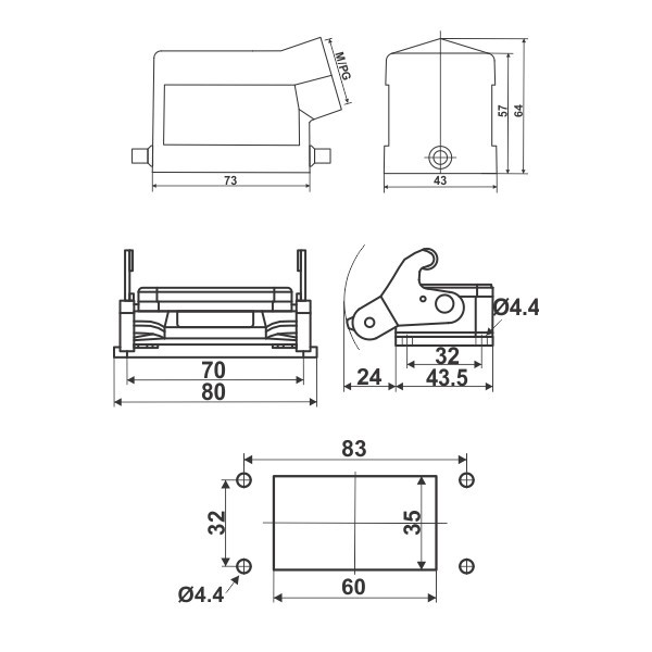 JCP-HDC-HE010-1 Hood and Housing Dimensions