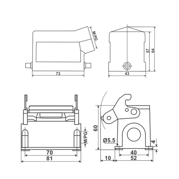 JCP-HDC-HE010-3 Hood and Housing Dimensions