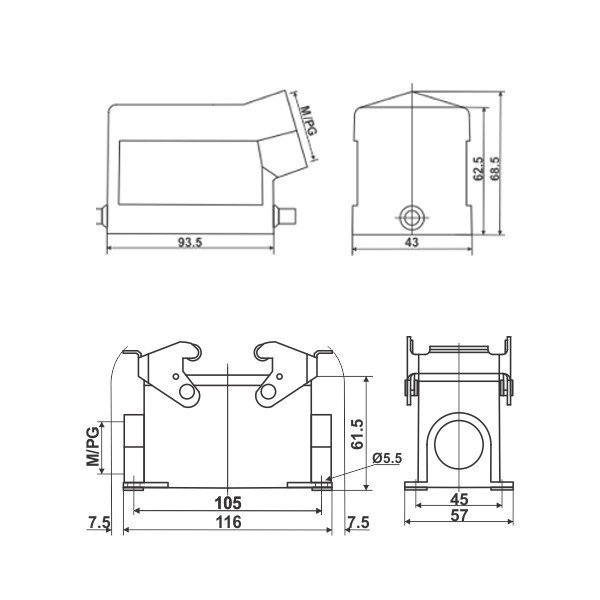 JCP-HDC-HE016-3 Hood and Housing Dimensions