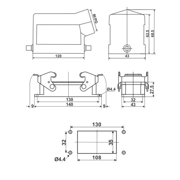 JCP-HDC-HE024-1 Hood and Housing Dimensions
