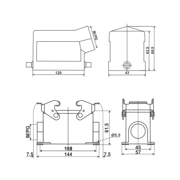 JCP-HDC-HE024-3 Hood and Housing Dimensions