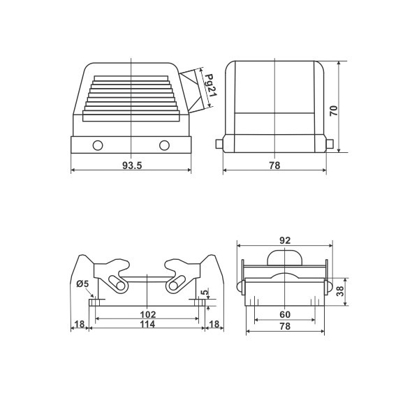 JCP-HDC-HE032-1 Hood and Housing Dimensions