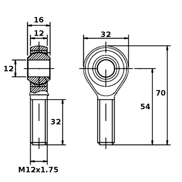 Threaded Rod End Joint Bearing SA12T/K Dimensions