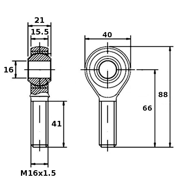 Threaded Rod End Joint Bearing SA16T/K Dimensions