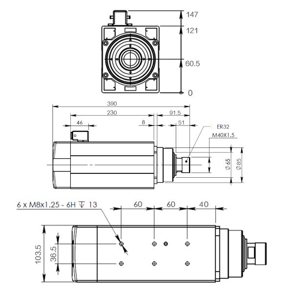 TDK120x103-6 ER32 380VAC Dimensions