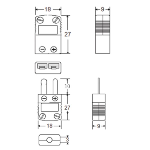 Thermocouple K Type Connectors Dimensions