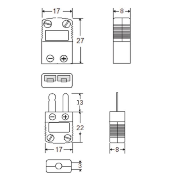 Thermocouple K Type Connectors V2 Dimensions
